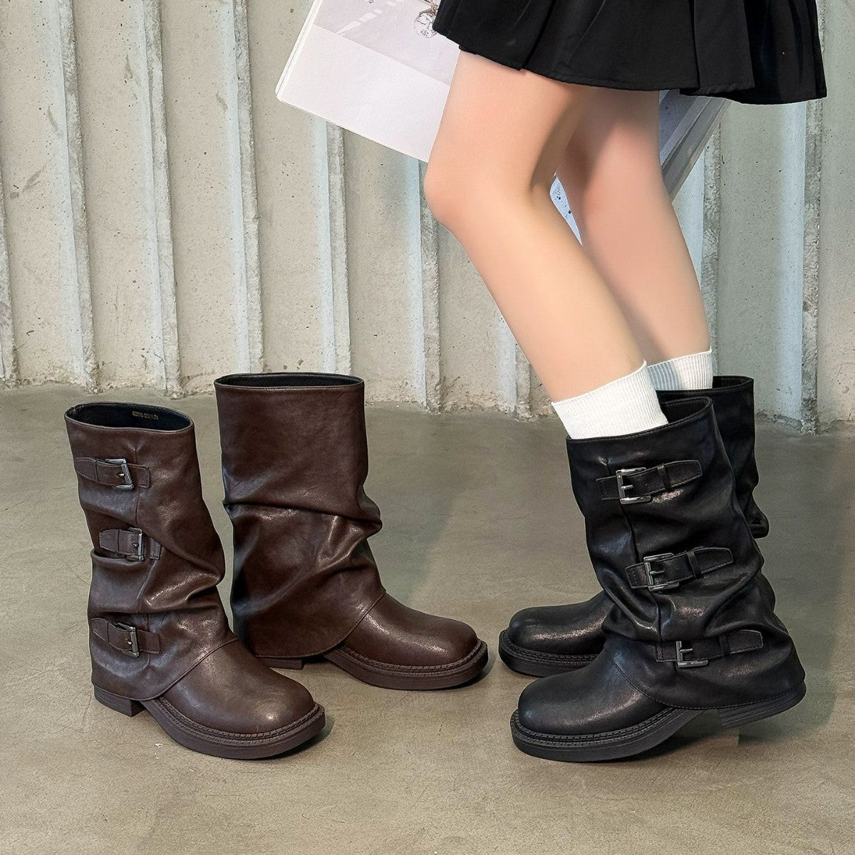 Damen Stiefel Mode Schnallen Robust Winter