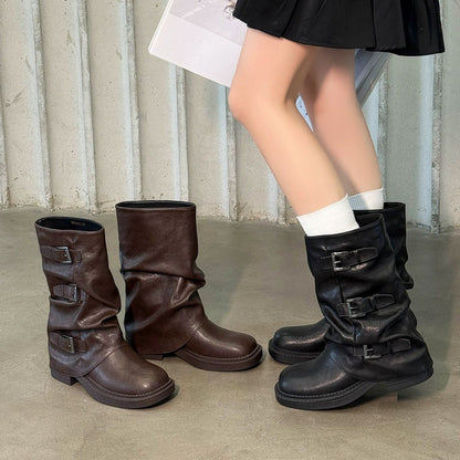 Damen Stiefel Mode Schnallen Robust Winter