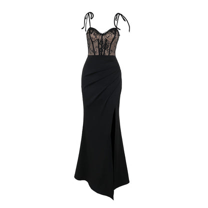 Elegantes Abendkleid Spitze Schlitz Damenkleid