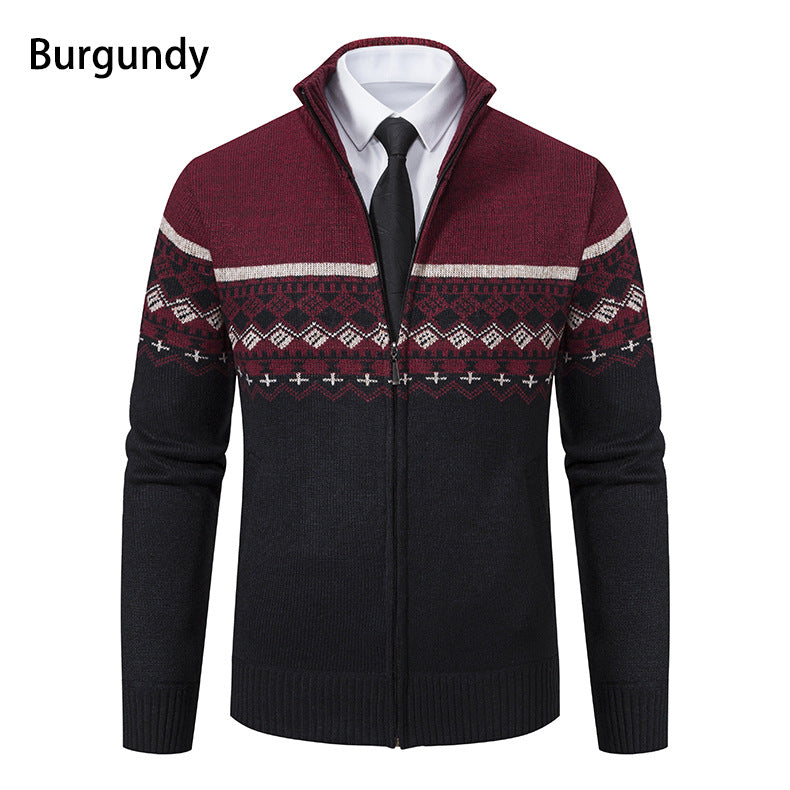 Herren Strickjacke Modern Hochkragen Grau