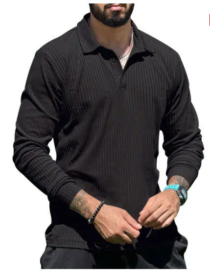 Herren Poloshirt Langarm Modern RippdesignSlimFit