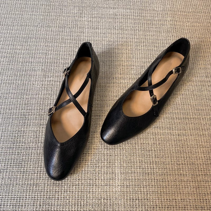 Damen Ballerinas Elegant Kreuzriemen Komfortschuhe