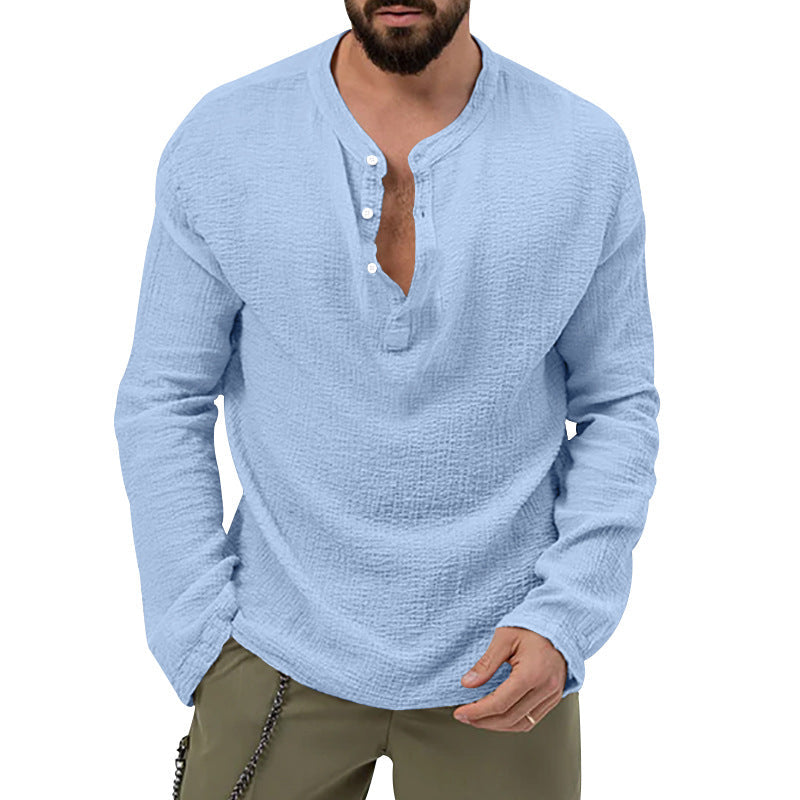 Herren Langarmhemd Casual Strukturiert Knöpfe Modern