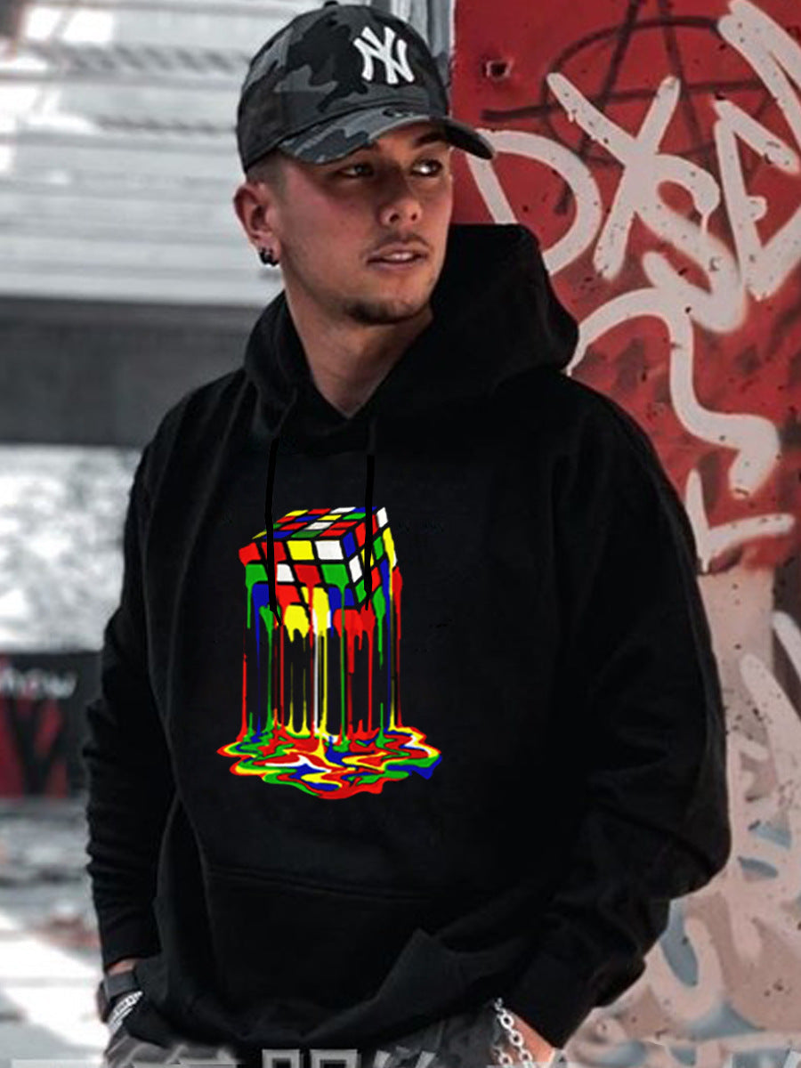 Männer Kapuzenpullover Rubik's Cube Grafikdruck Trendy Streetwear