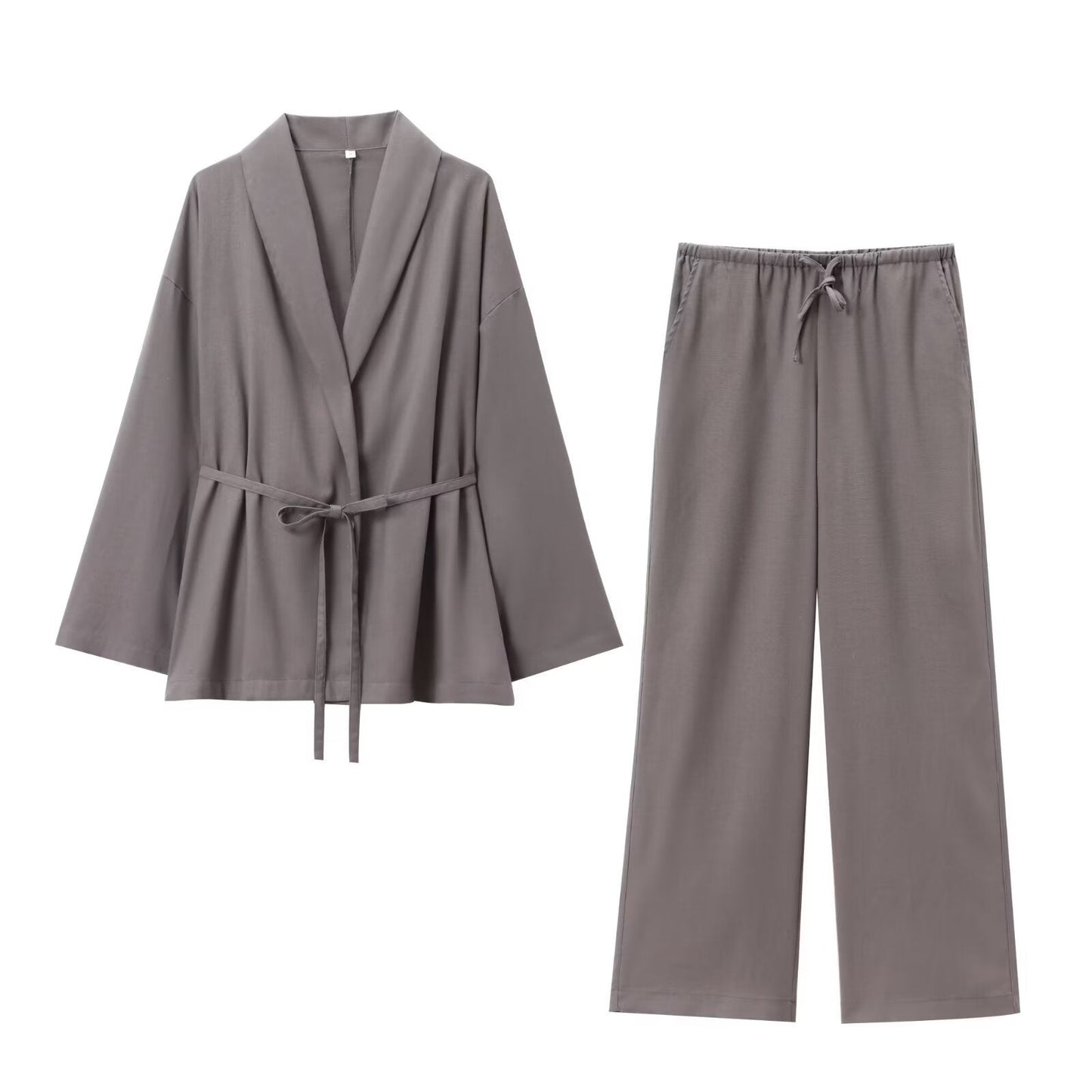 Elegantes Zweiteiler Set Modern mit Bindegürtel und weite Hose