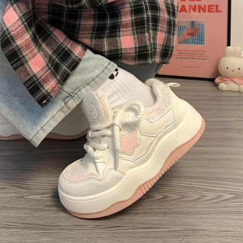 Damen Sneaker Plattform Schuhe mit Sternen Moderne Mode