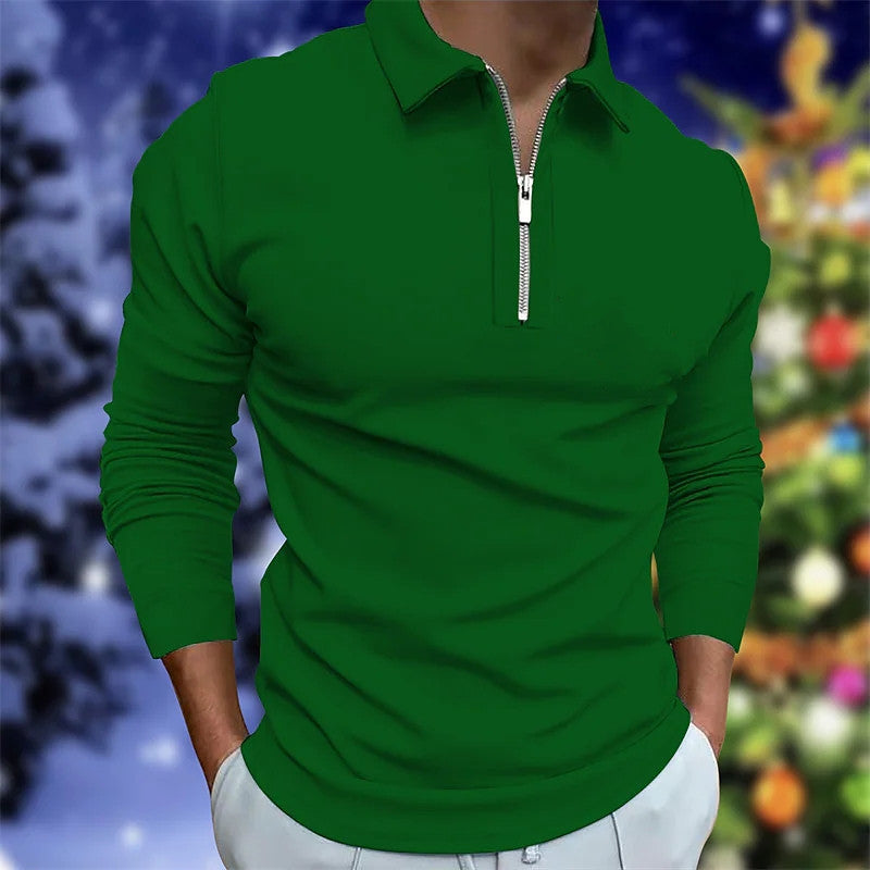 Herren Langarm Polo Reißverschluss Modern Sportlich