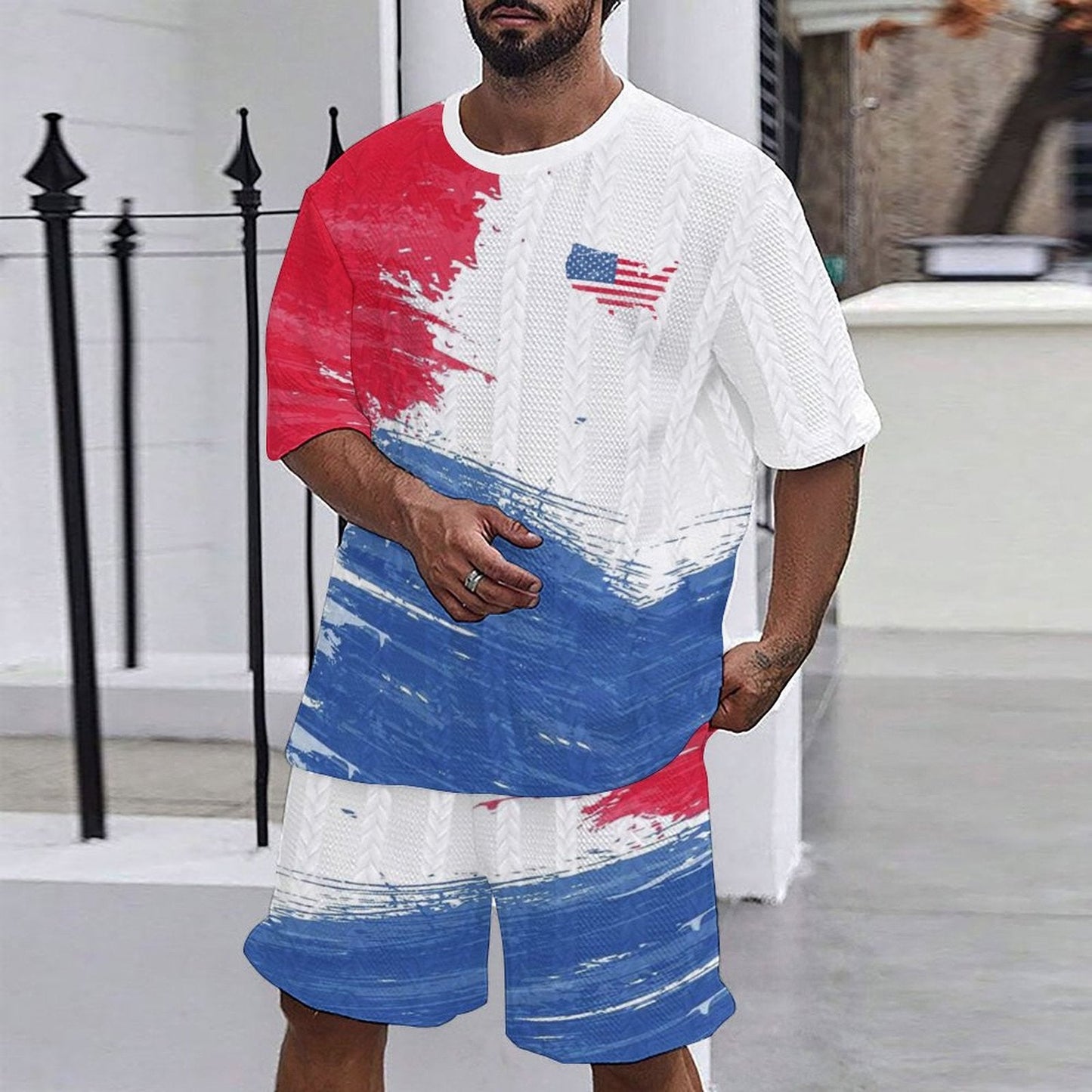 Herren Kurzarm Set Farbenfroh Sommerlich Modern