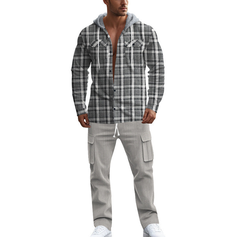 Herren Flanellhemd Kapuze Brusttaschen Warm
