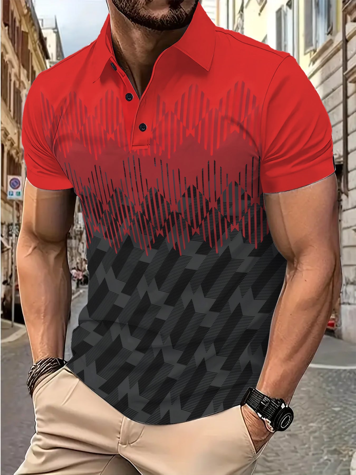 Herren Poloshirt atmungsaktiv mit Grafikdruck Modern