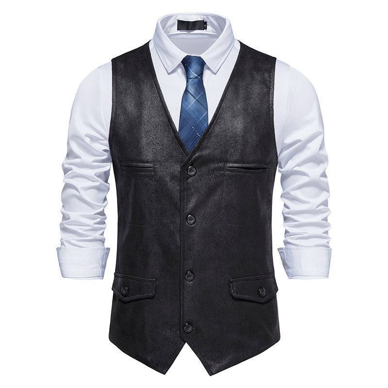 Lederweste Herren Elegant mit Taschen Schwarz Modern