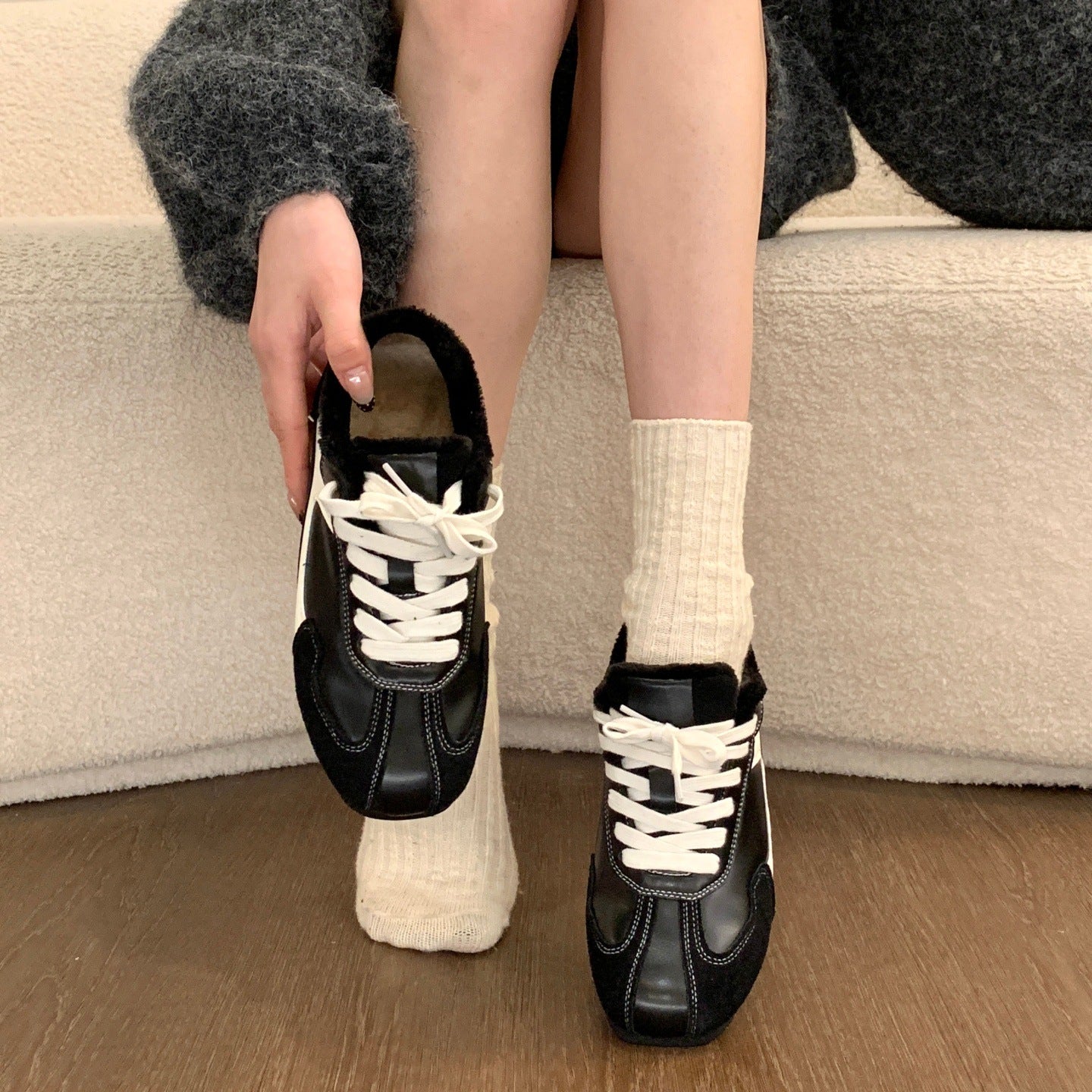 Damen Sneaker Warm Kunstfell Rutschfest Sportlich