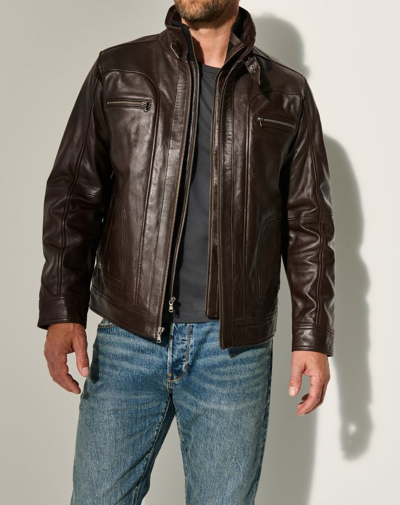 Lederjacke Herren Modern Stehkragen Vieltaschig