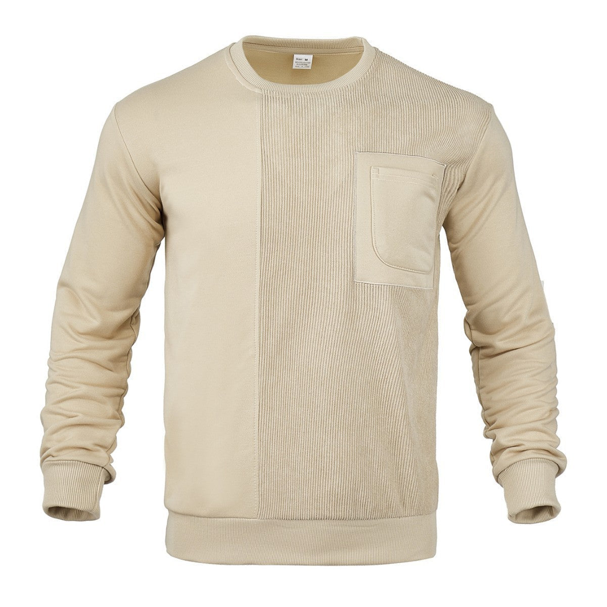 Herren Sweatshirt Crewneck Strukturiert mit Brusttasche Modern - BerlinGlamour