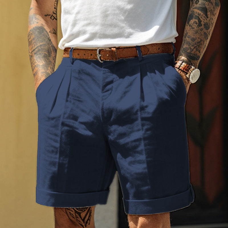 Herren Shorts Leinen Atmungsaktiv Mit Taschen Sommer