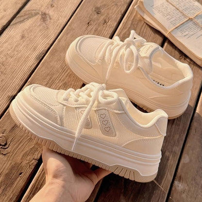 Damen Sneaker Plateau Komfortabel Herz Design
