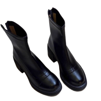 Damen Stiefeletten Hochabsatz Blockabsatz Reißverschluss Schwarz