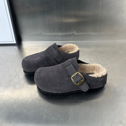Damen Clogs Suede Bequem Weich Innenfutter Schnalle