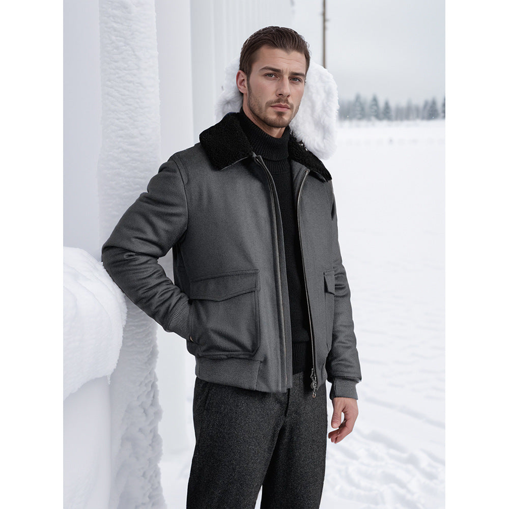 Herren kuschelweiche Winterjacke mit Teddykragen und aufgesetzten Taschen BerlinGlamour.