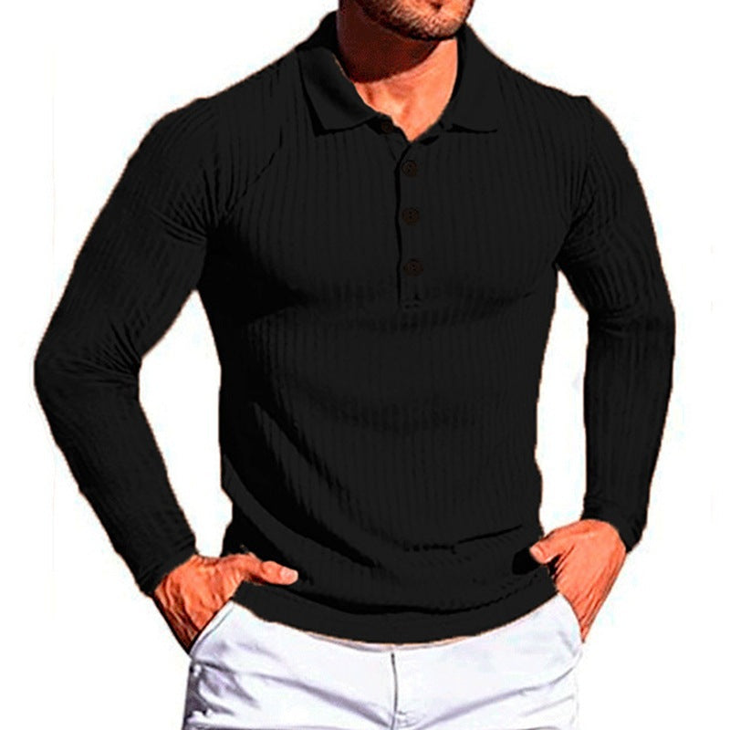 Herren Poloshirt Langarm Elegantes Strukturiert