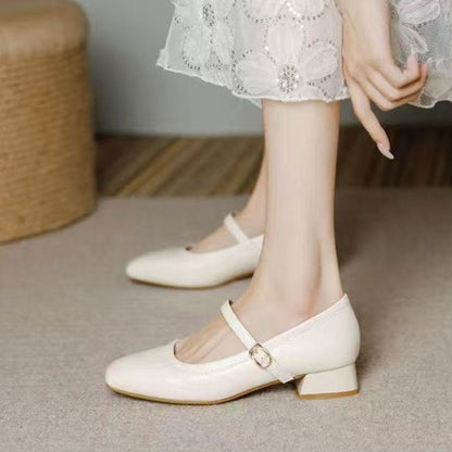 Damen Ballerinas Elegante Riemchen Schuhe Komfort Blockabsatz
