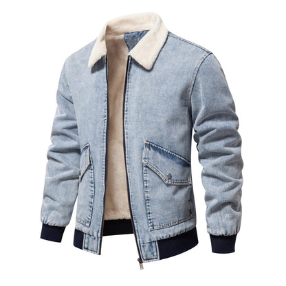 Herren Denimjacke Warm Fleece Taschen Jeansjacke - BerlinGlamour