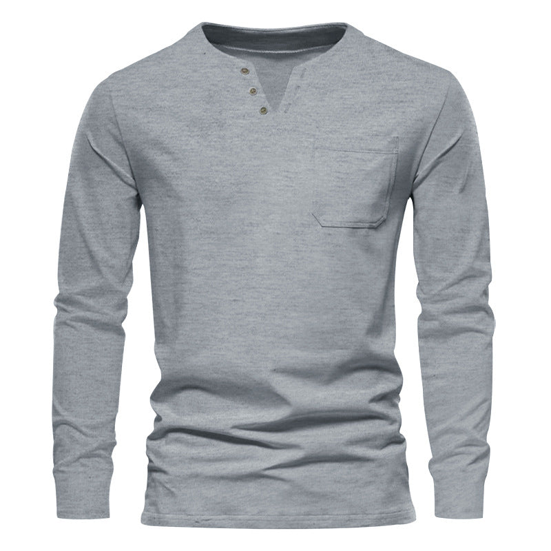 Herren Langarmshirt Mit Brusttasche Modern Knopfdesign