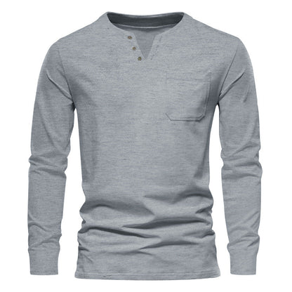 Herren Langarmshirt Mit Brusttasche Modern Knopfdesign