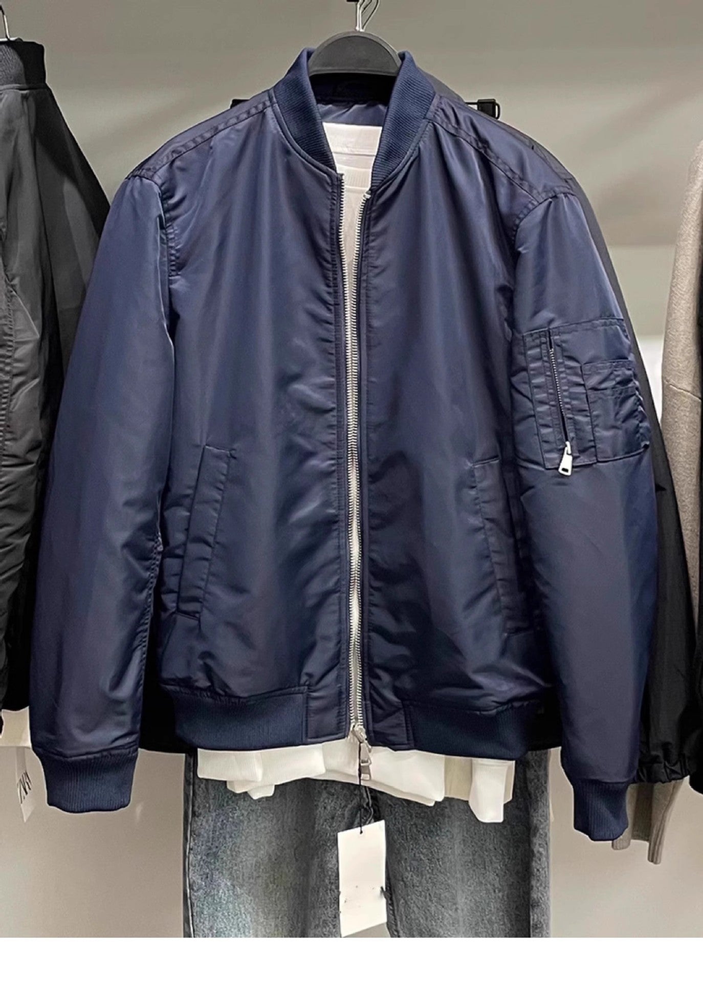 Herren Bomberjacke Lässig Mit Taschen Reißverschluss