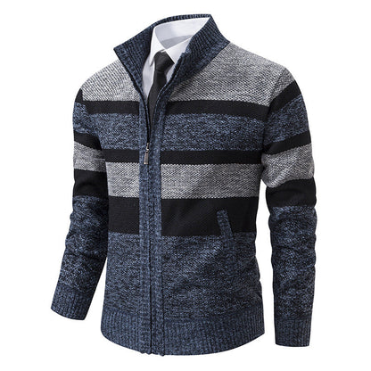 Herren Strickjacke Stehkragen Modernes Streifenmuster
