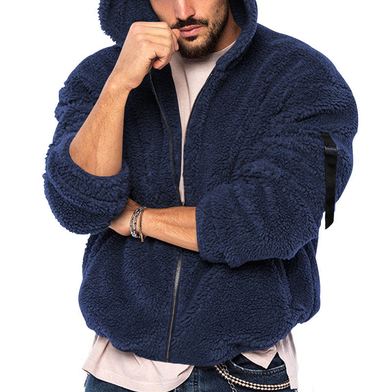 Herren Fleecejacke Kapuze Reißverschluss Warm Modern