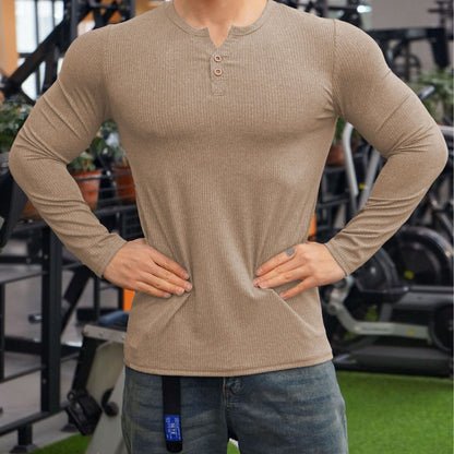 Herren Langarmshirt Strukturiert Knöpfe Modern - BerlinGlamour