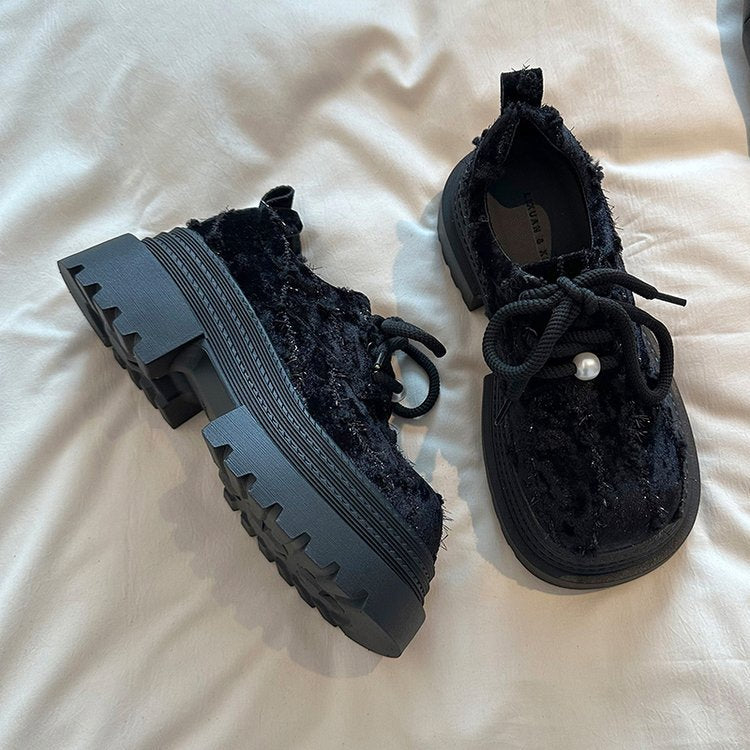 Damen Plattform Sneaker Chunky Strukturiert Schnüren