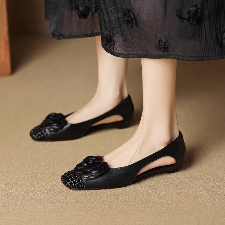 Damen Ballerina Schuhe Offen Fersen Floral Modisch