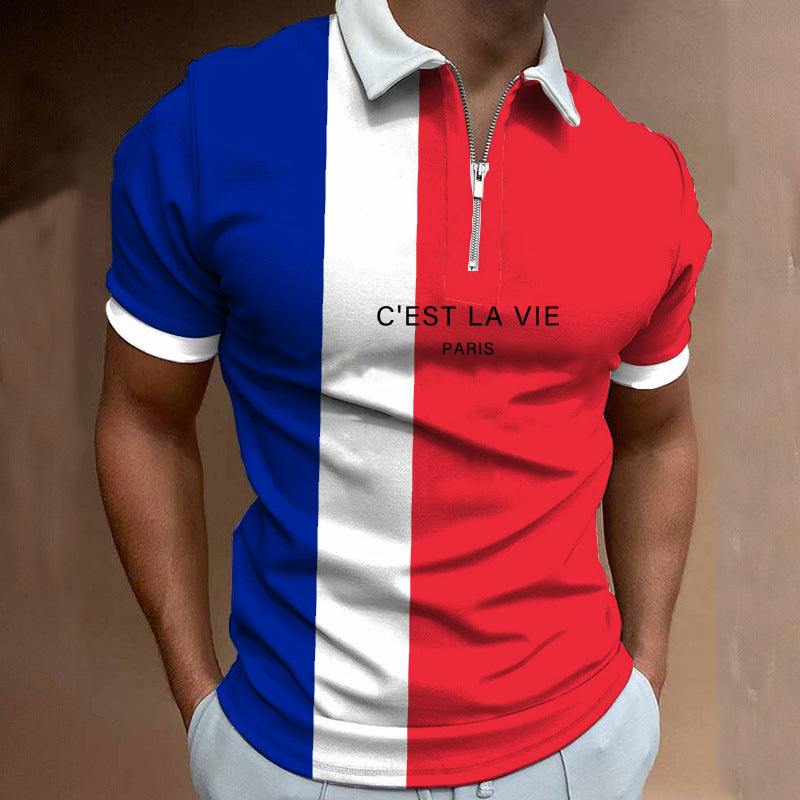 Herren Poloshirt Modern mit Stehkragen Asymmetrisch