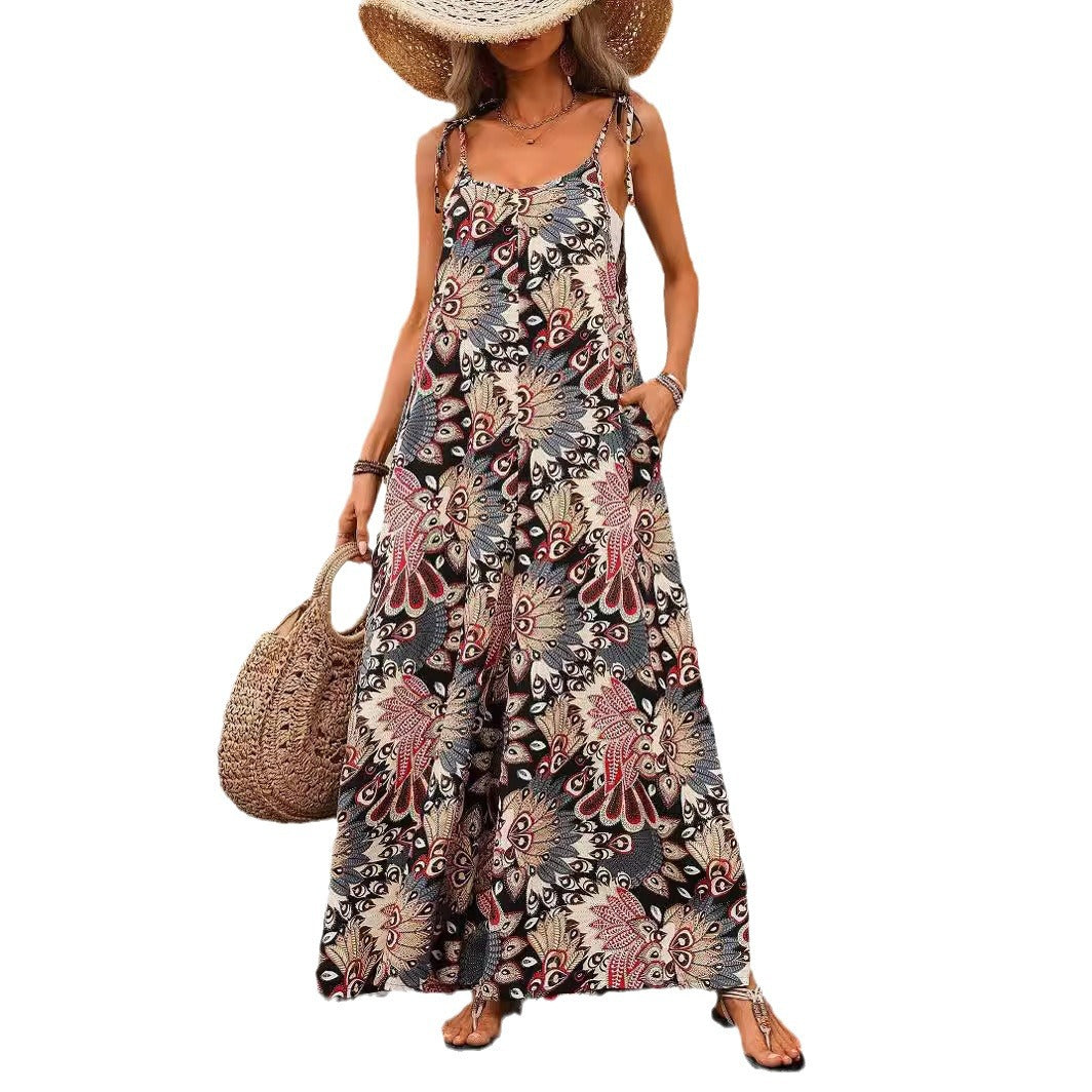 Damen Maxikleid Lang Bequem Auffällig Muster Sommer