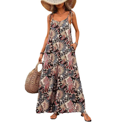 Damen Maxikleid Lang Bequem Auffällig Muster Sommer