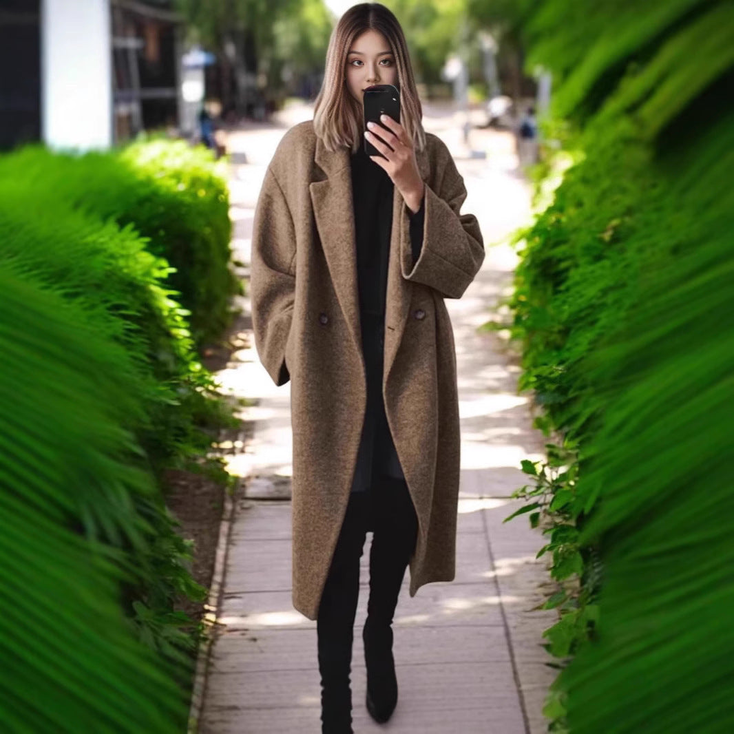 Damen Wollmantel Oversized Lang Warm