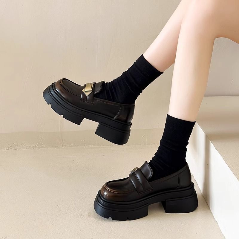 Damen Plateau Loafers Komfortabel Elegant Schwarz