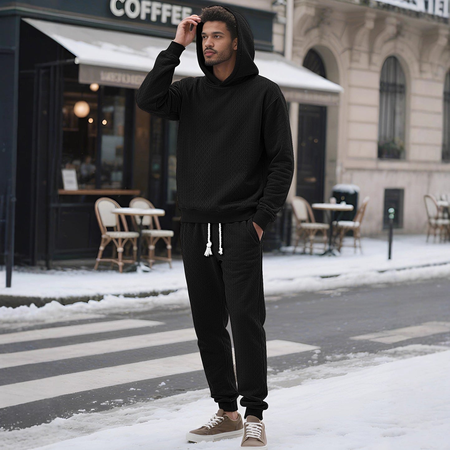 Herren Hoodie Anzug Bequem Elegant Waffelstruktur