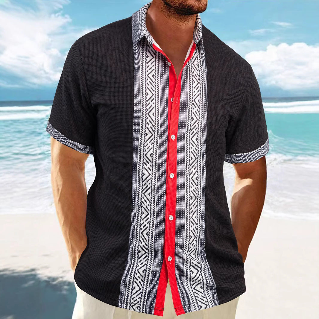 Männer Kurzarm Hemd Ethno Muster Trendy