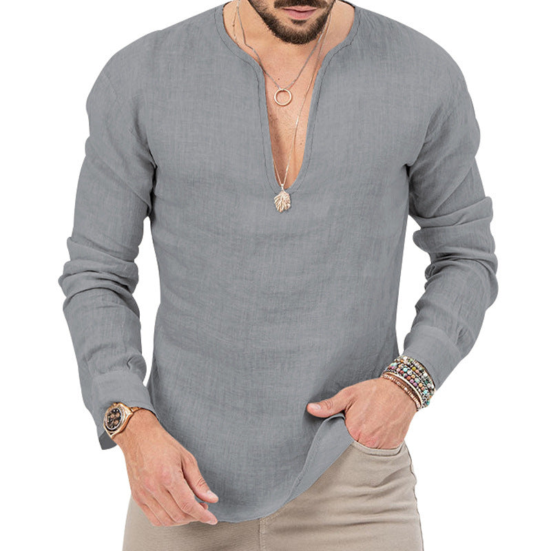Herren Leinenhemd V-Ausschnitt Sommer FreizeitstyleType