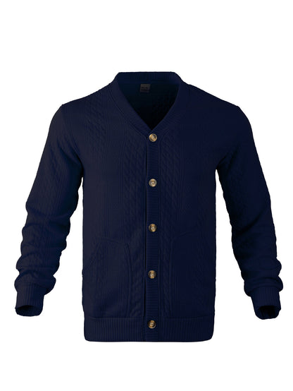 Herren Strickjacke Zopfmuster Modern Schwarz