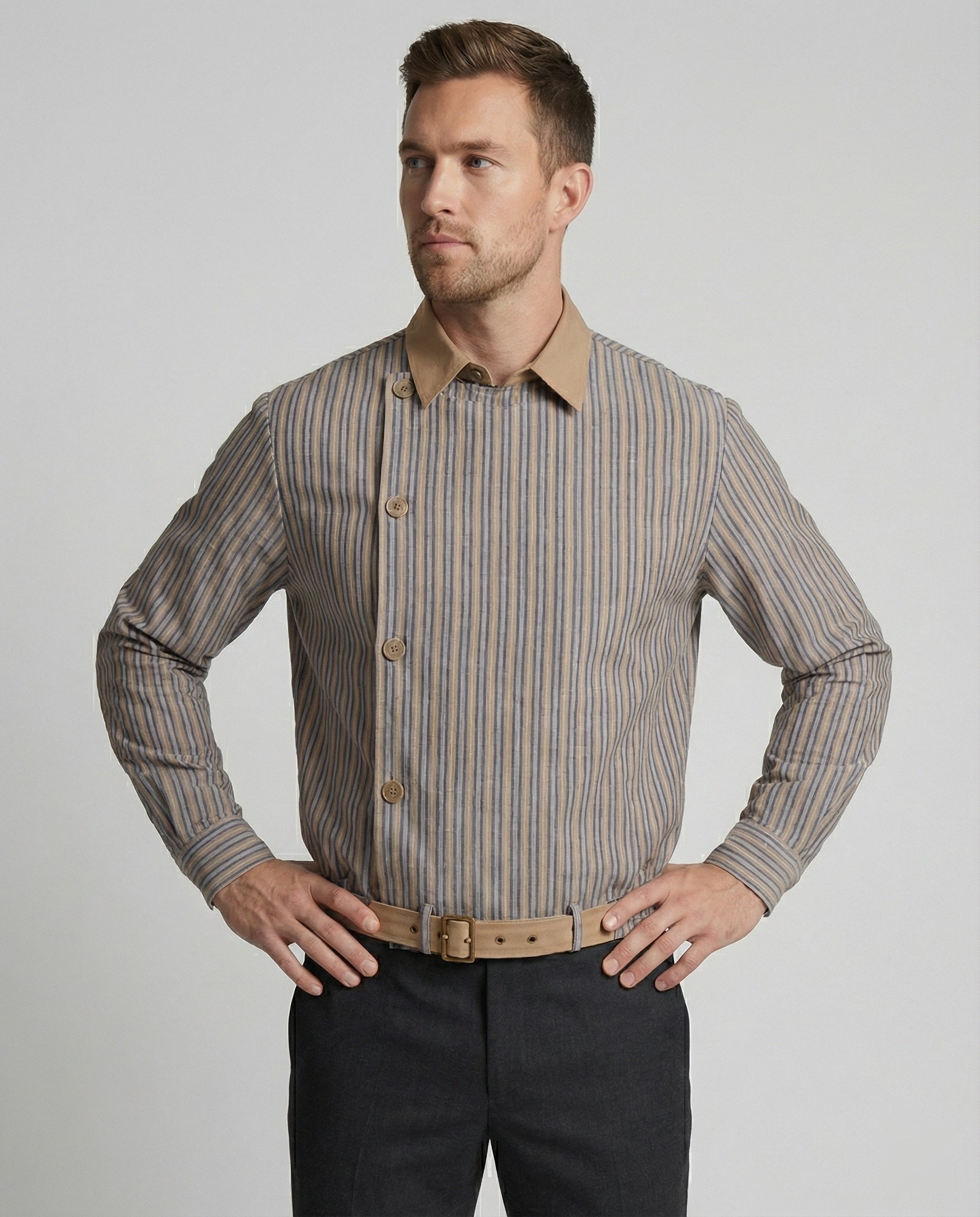 Herren Übergangsjacke Gestreift Asymmetrisch Modern - BerlinGlamour