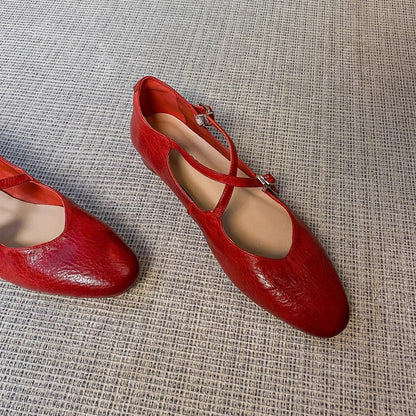 Damen Ballerinas Elegant Kreuzriemen Komfortschuhe