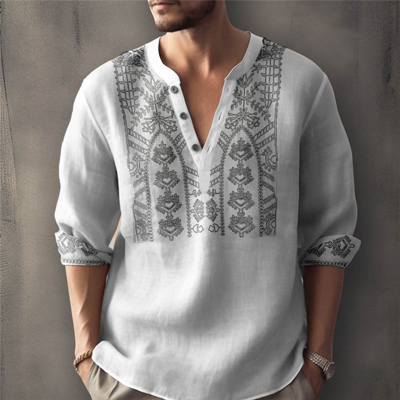 Herren Leinenhemd Traditionelles Handstickdesign Elegent