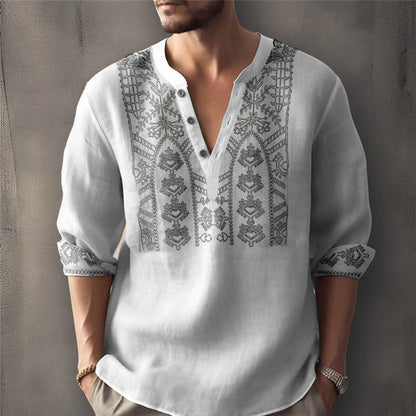 Herren Leinenhemd Traditionelles Handstickdesign Elegent