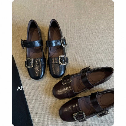 Elegante Damen Ballerinas mit Schnallen Schwarz Modisch