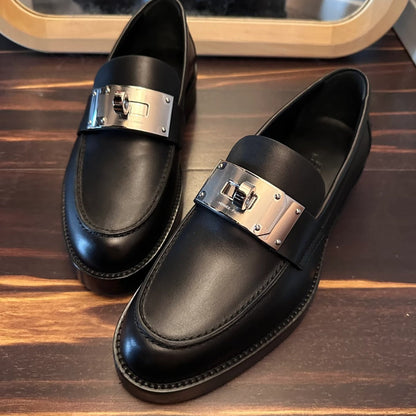 Damen Loafers Elegant Schnallen Schuhe Modisch Schwarz