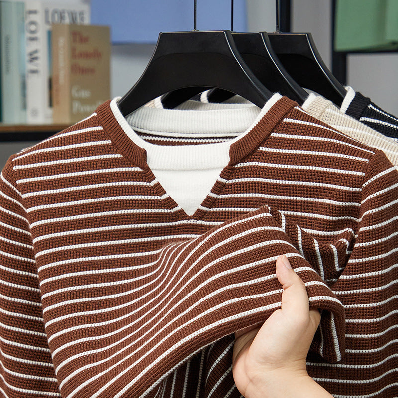 Herren Pullover V-Ausschnitt mit Feinstreifen Modern